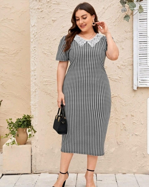 Houndstooth Contrast fitted Dress