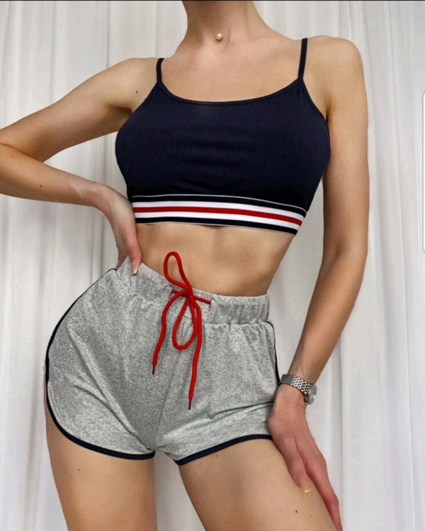 Striped drawstring waist cami set