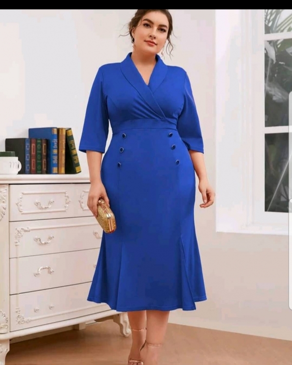 Royal Blue shawl collar fitted dress