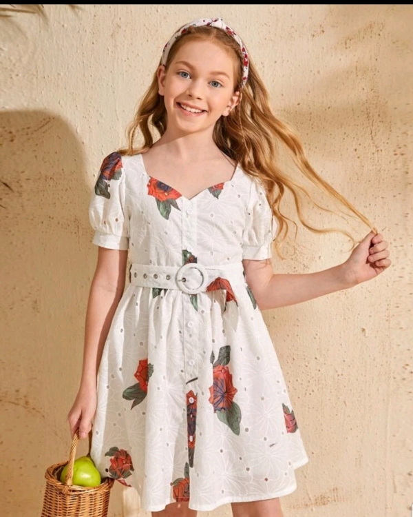 Puff sleeve buckle belted dress