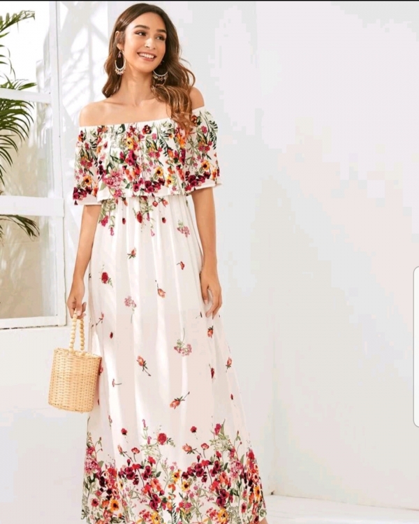 Off shoulder Floral Print Maxi dress