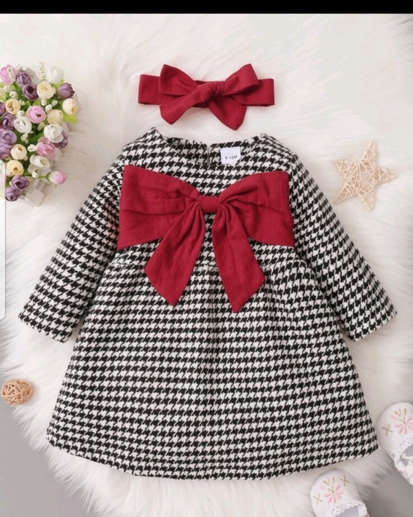 Houndstooth Print bow front dress with head band