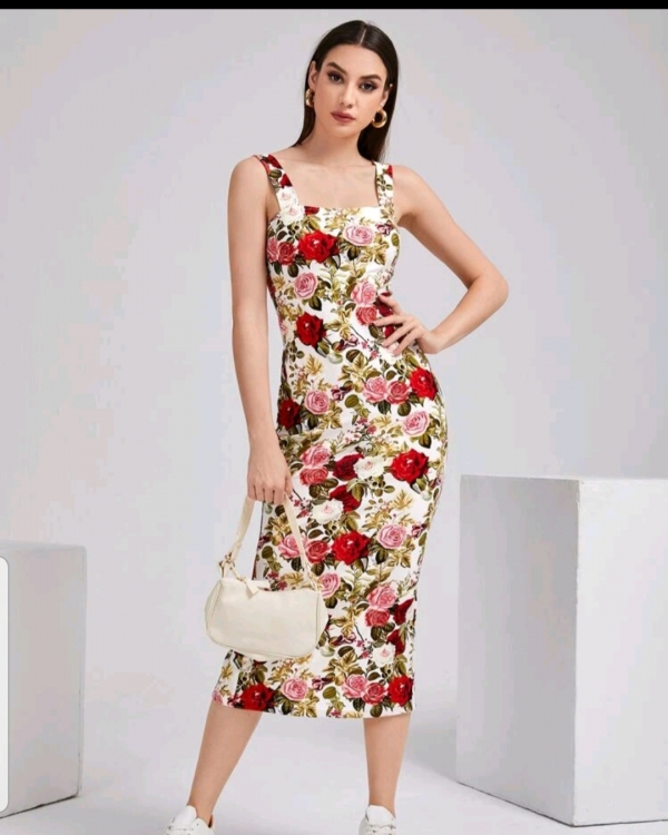 Floral Print slit back Cami dress