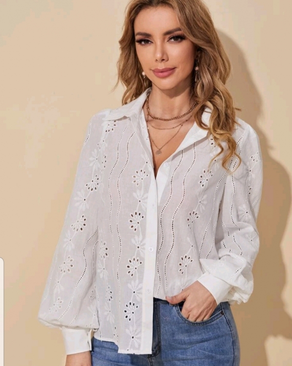 Floral Print eyelet Embroidery blouse
