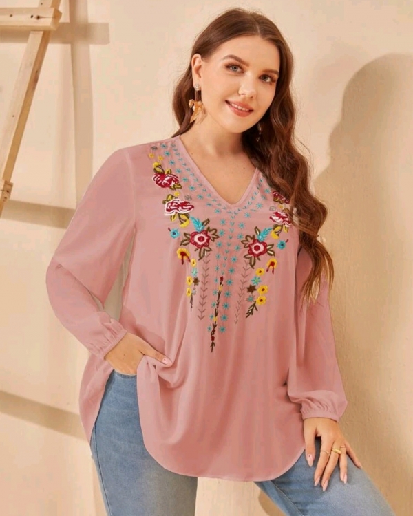 Floral embroidery blouse
