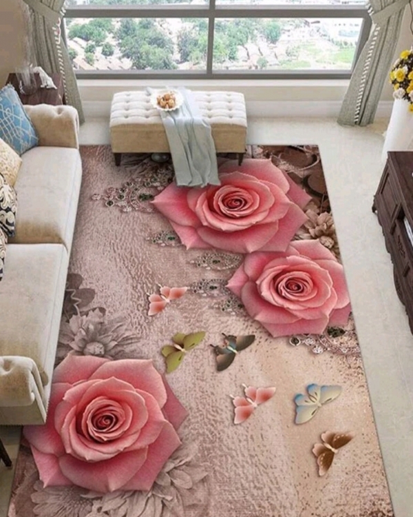 Butterfly and floral print Rug