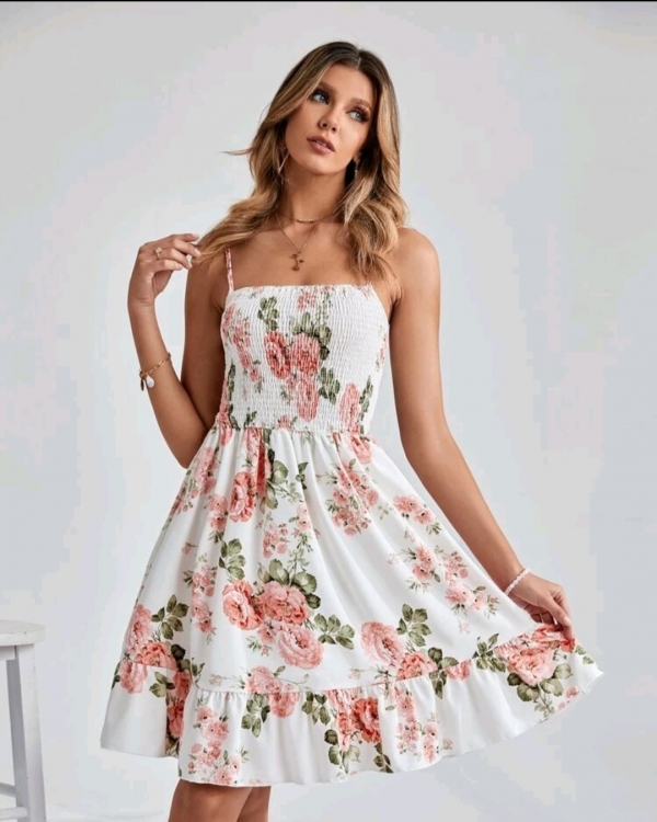 Floral print Shirred cami dress